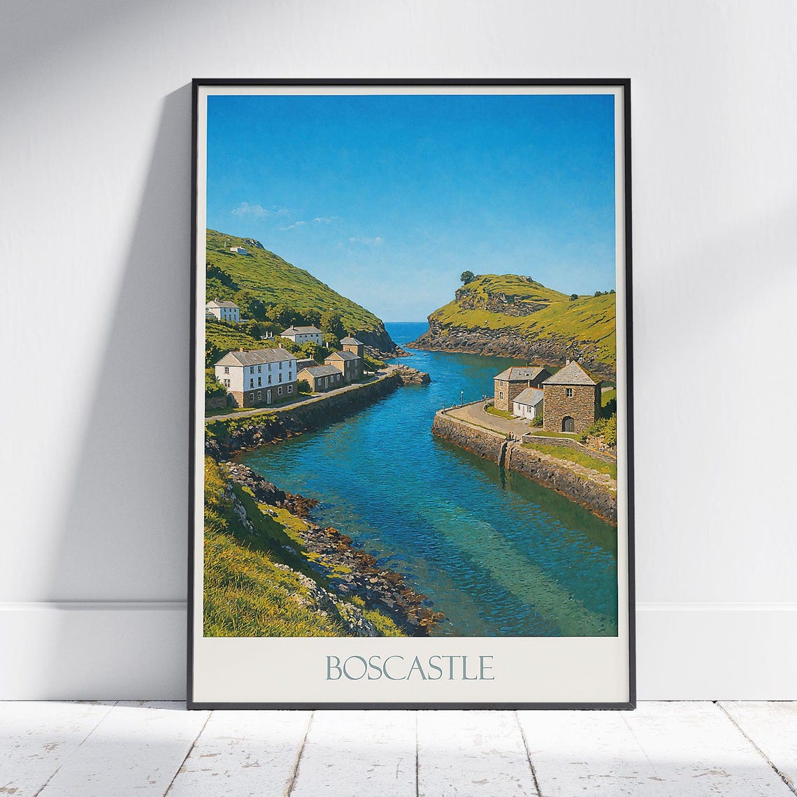 Boscastle Cornwall Harbour Between Green Hills Coastal Poster