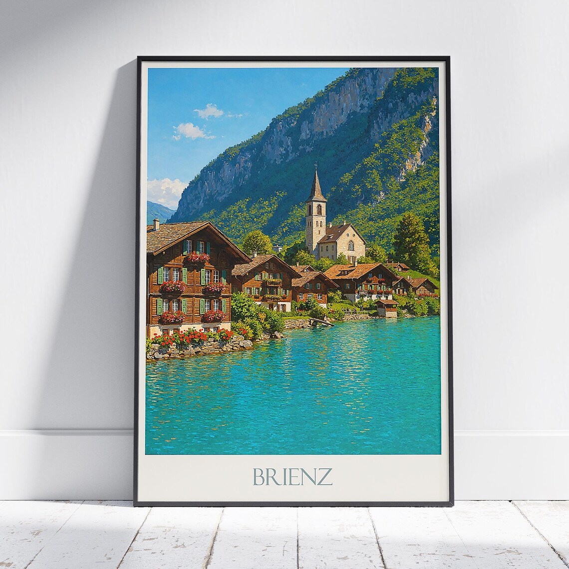 Brienz Switzerland Turquoise Lake Village Chalets Travel Poster