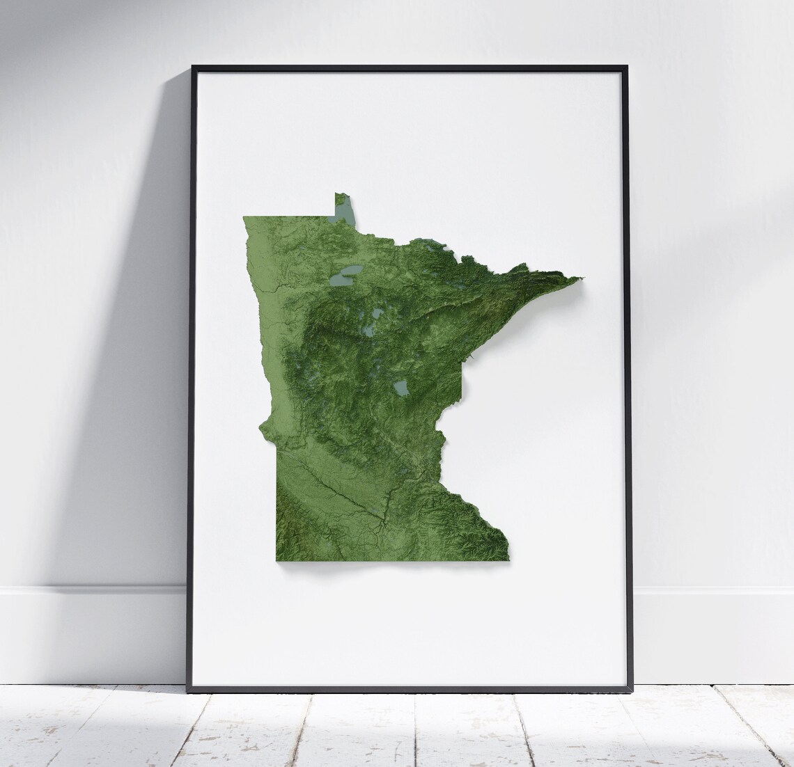 Minnesota State Aerial Green 3D Topographic Terrain Map Poster