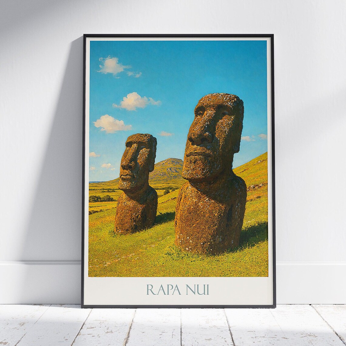 Rapa Nui Easter Island Moai Stone Statues Grassland Travel Poster