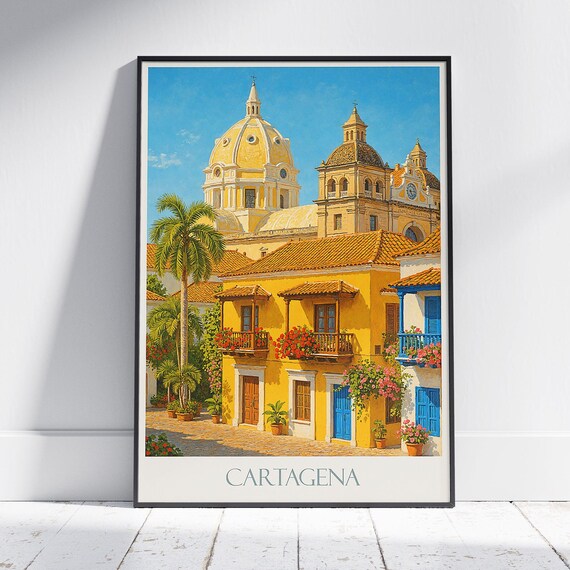 Cartagena Travel Poster Colombia Art Print Vibrant Colonial City Wall Tropical Home Decor Unique Gift