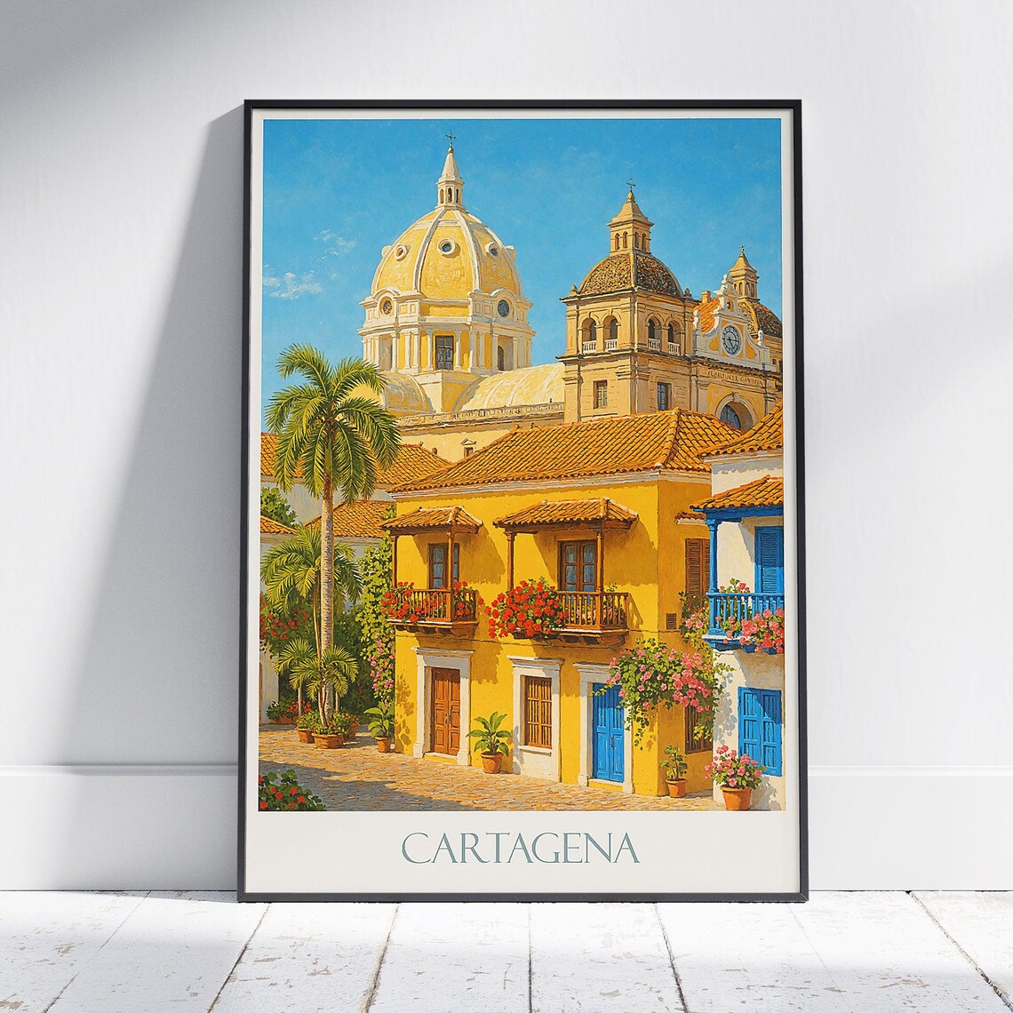 Cartagena Colombia Colonial Old Town Cathedral Travel Poster