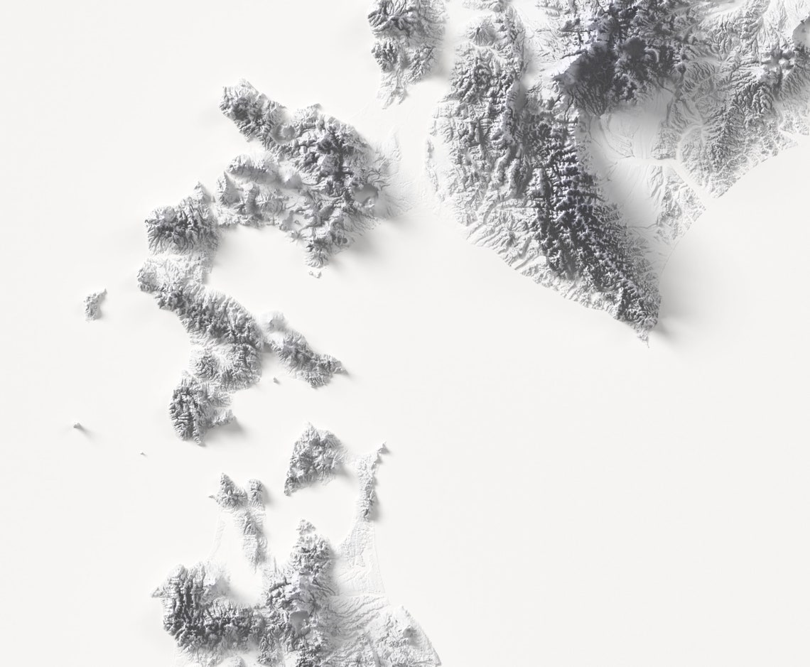 Japan Minimalist Black White Topographic Shaded Relief Map Poster - Image 2
