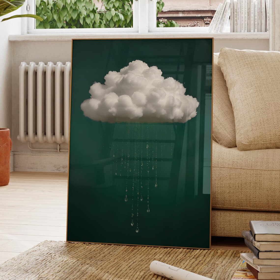 Emerald Green Cloud Art Print, Abstract Minimalist Decor