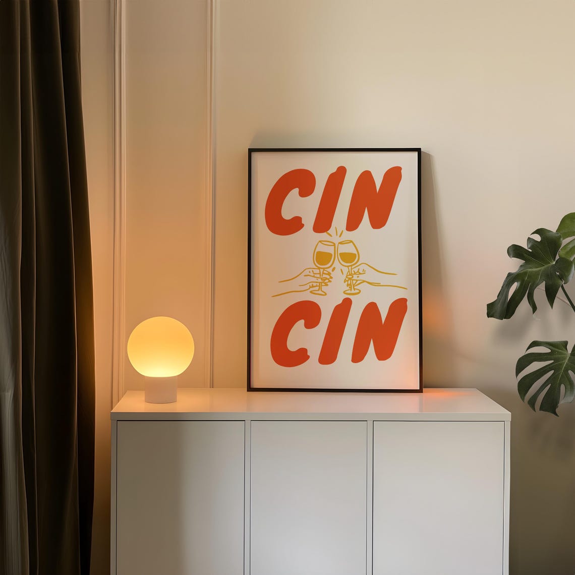 Cin Cin Wine Glasses Cheers Italian Toast Retro Kitchen Bar Poster