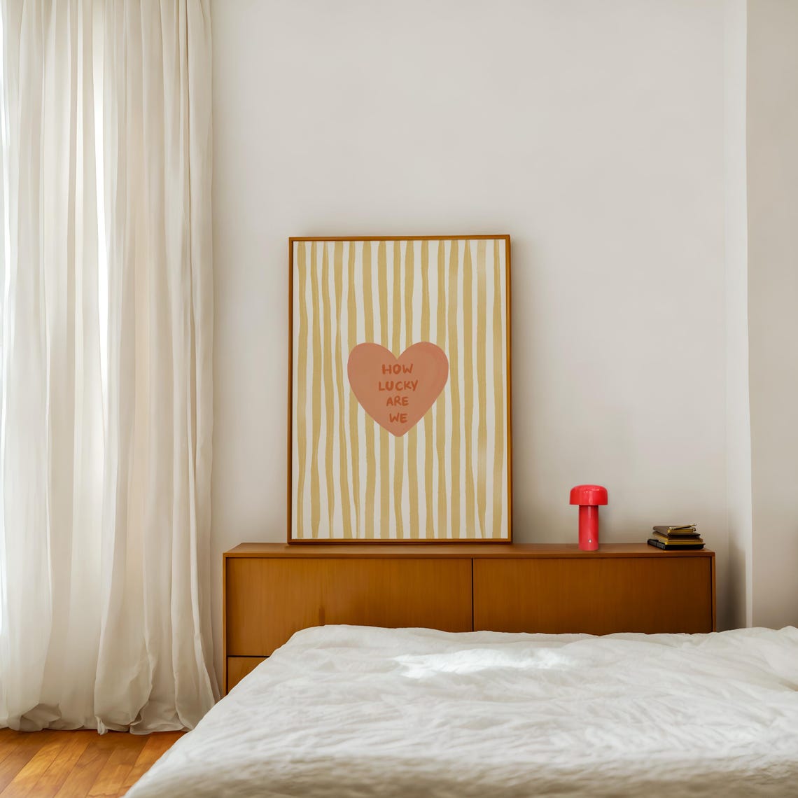 How Lucky Are We Heart Quote Beige Stripe Retro Style Poster