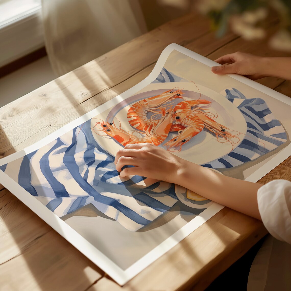 Plate Of Shrimp With Lemon Coastal Kitchen Food Painting Poster - Image 4