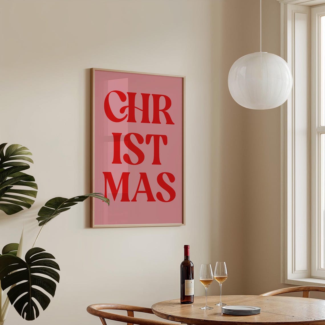 Red Christmas Typography Poster Bold Retro Serif On Pink Background - Image 2