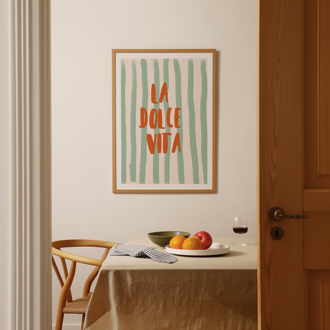 La Dolce Vita Orange Typography on Green Stripes Word Art Poster - Image 2