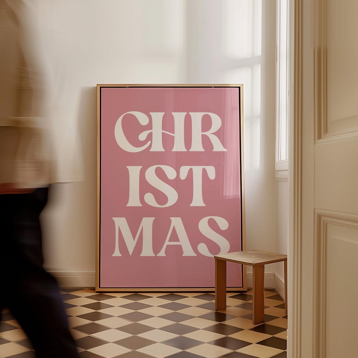Pink Christmas Typography Poster With Cream Retro Block Letters - Image 2