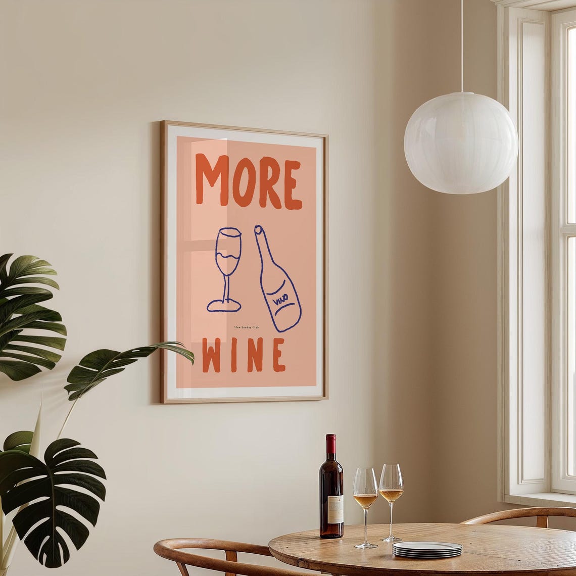 More Wine Playful Peach Typography With Wine Glass And Bottle Poster - Image 3