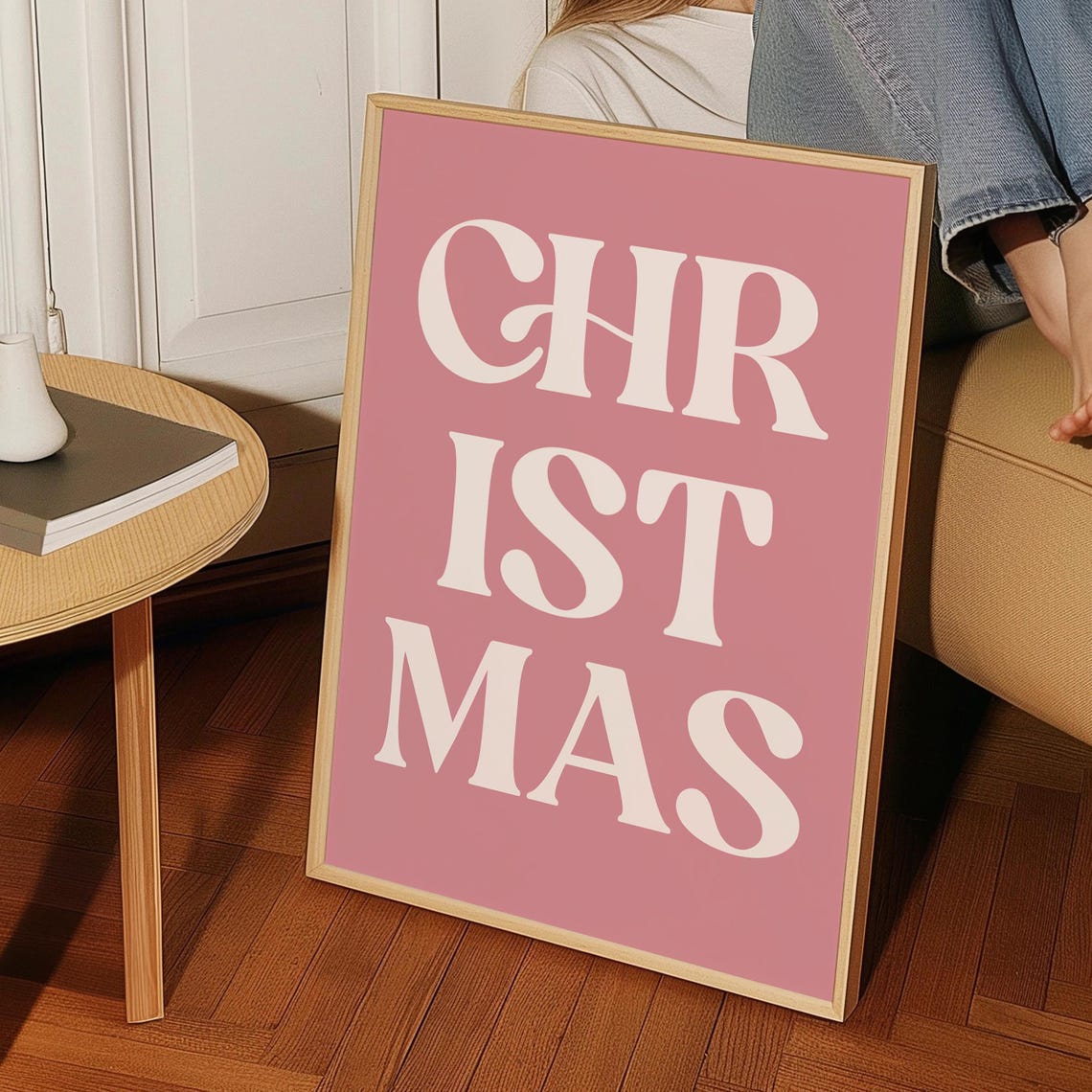 Pink Christmas Typography Poster With Cream Retro Block Letters - Image 4