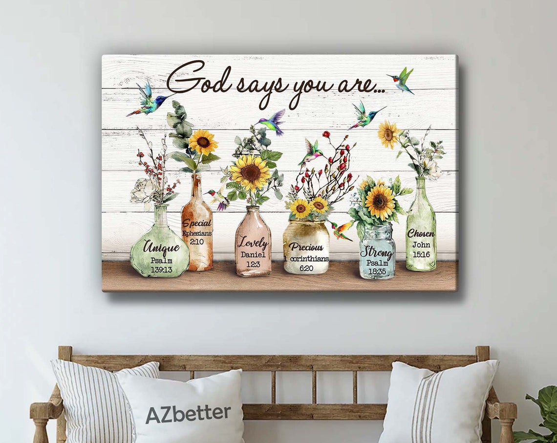 God Says You Are Mason Jars with Sunflowers Bible Verse Poster