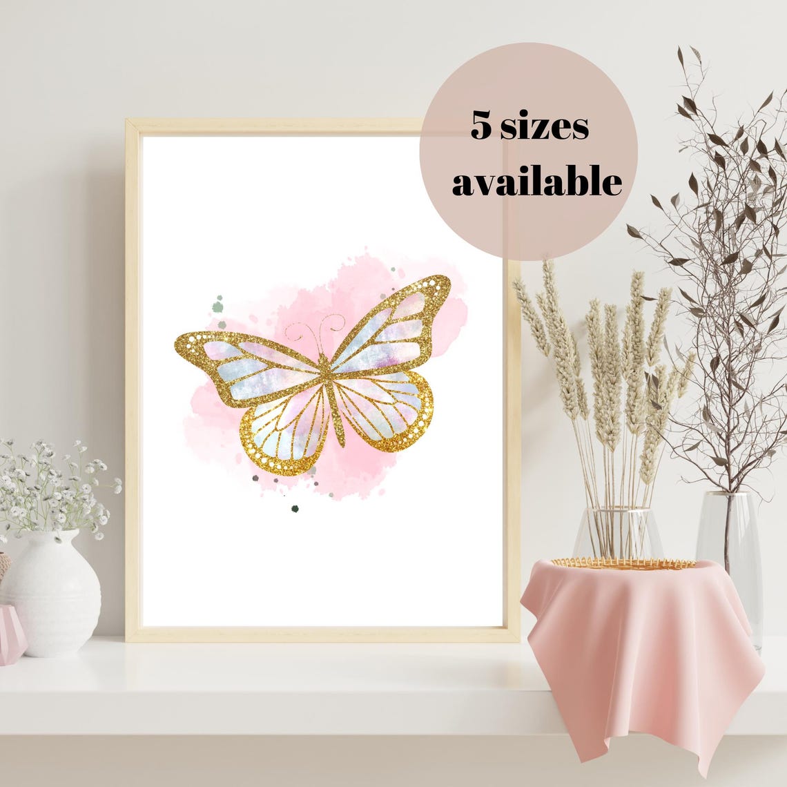 Gold Butterfly Wall Art Watercolor Butterfly Poster Girl Bedroom Wall Decor Girl Nursery Art Print Teen Room Decor - Image 3