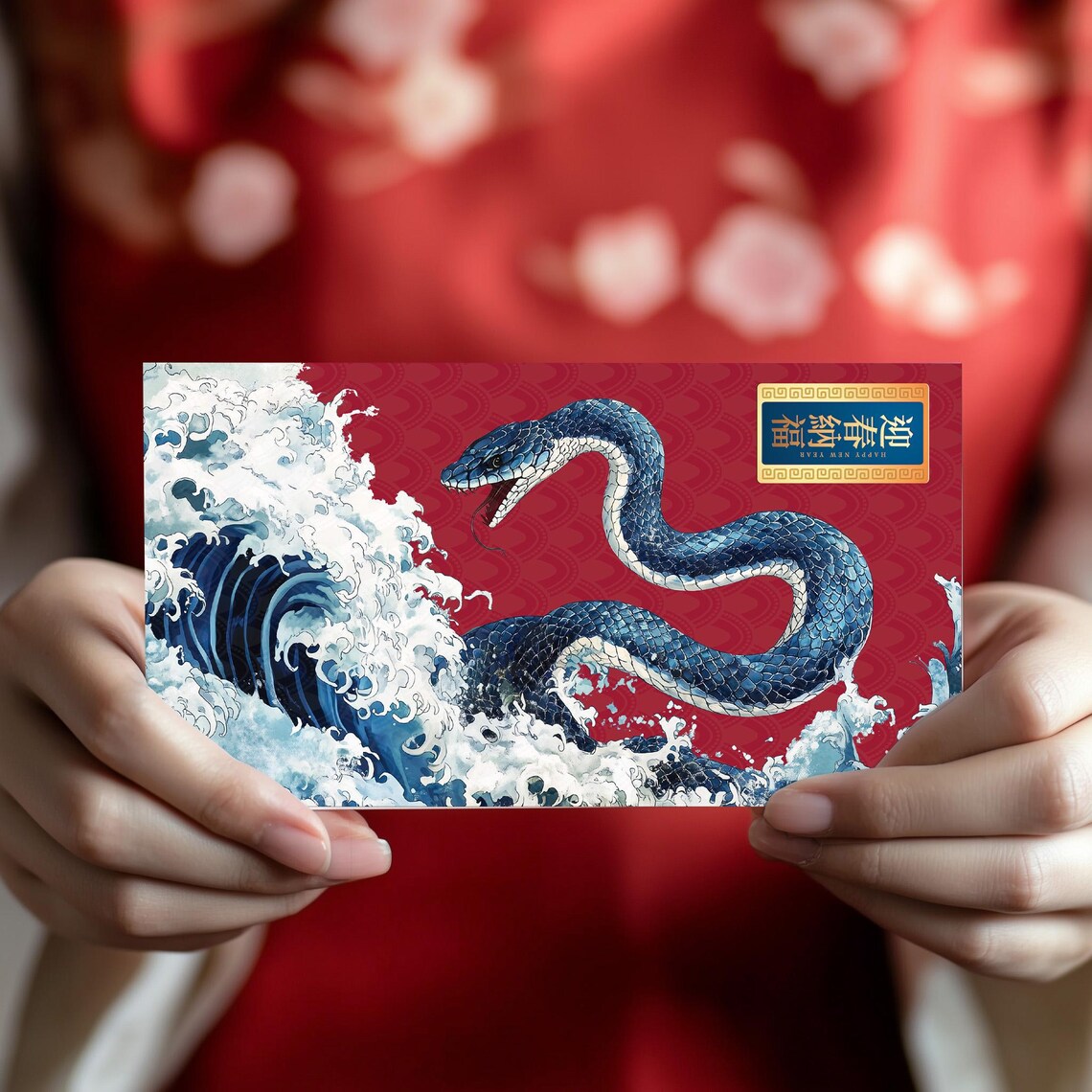 Year Of The Snake Blue Wave Lunar New Year Red Envelope Art Print