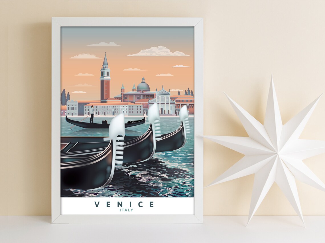 Venice Italy Gondolas at Golden Hour Vintage Style Travel Poster - Image 3