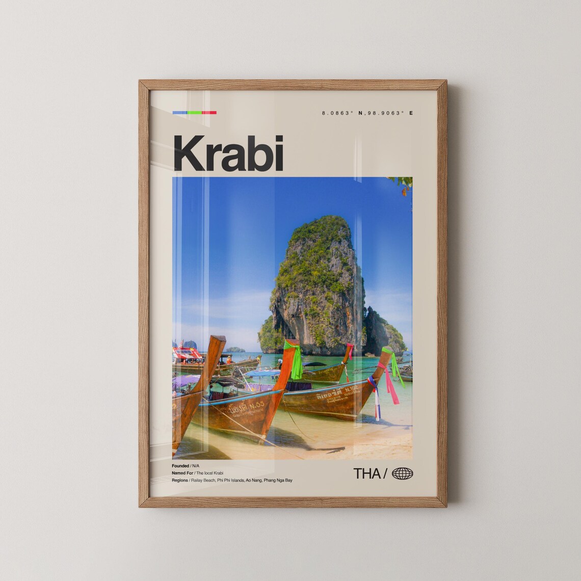 Krabi Thailand Longtail Boats Tropical Beach Travel Photo Poster