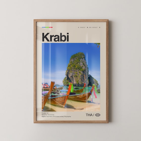 Krabi Print Thailand Wall Art Poster Photo Railay Beach Tiger Cave Temple Emerald Pool Ao Nang