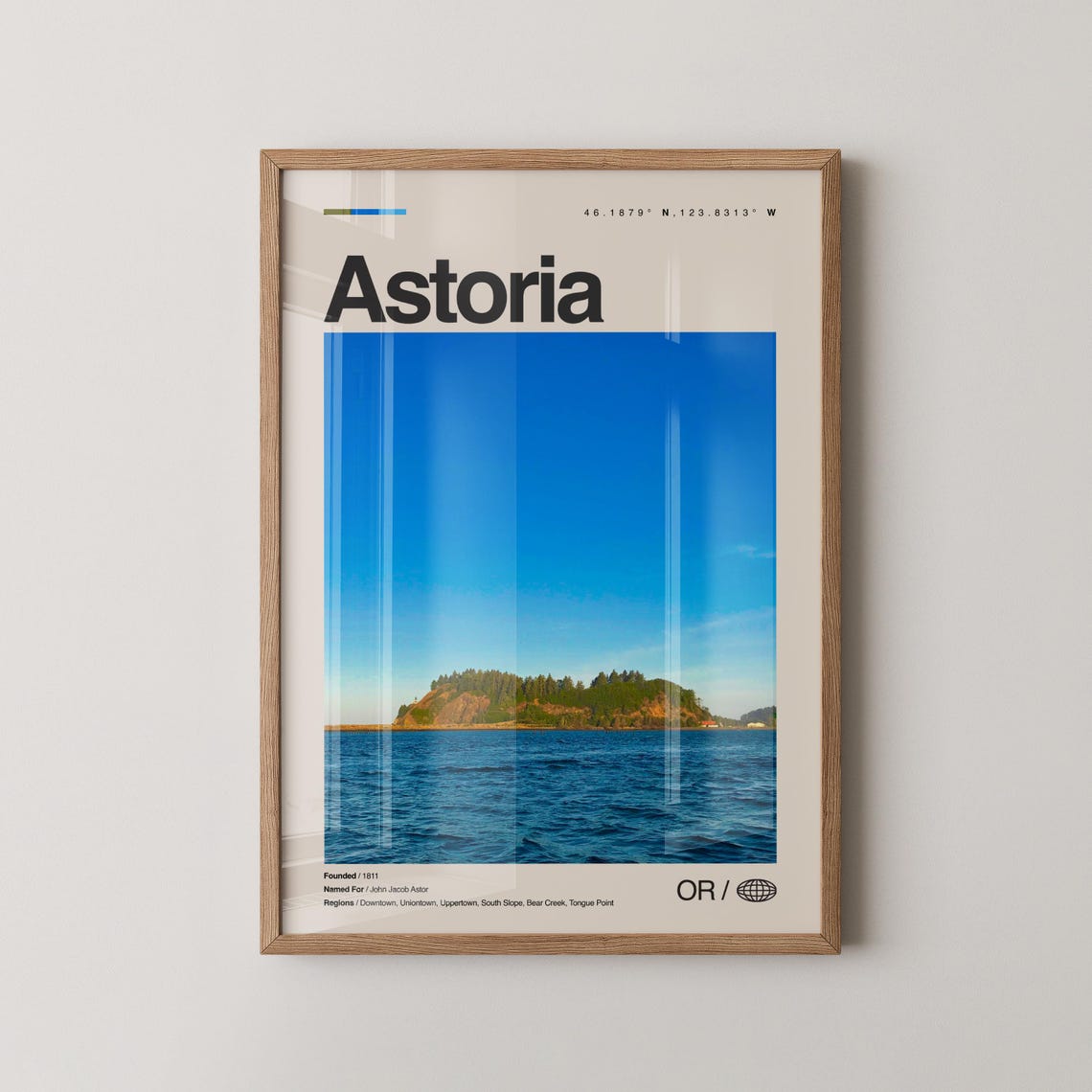 Astoria Oregon Island River View Vintage Photo Travel Poster