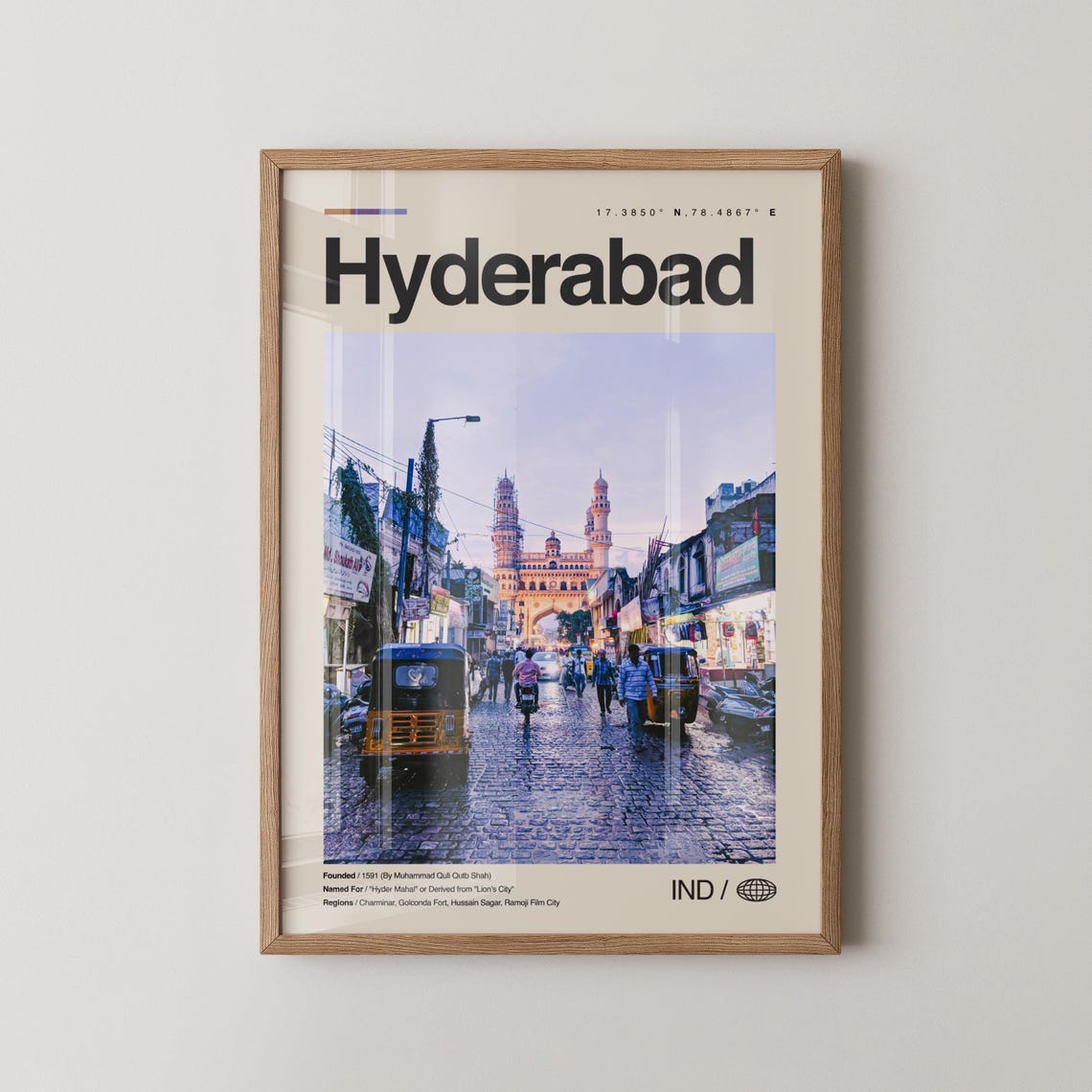 Hyderabad India Charminar Bustling Street Market Travel Poster