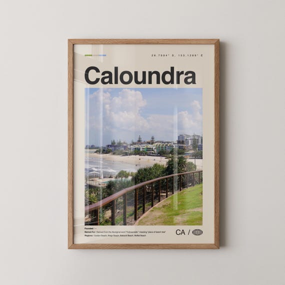 Caloundra Print Wall Art Poster Photo Dcor Map Australia
