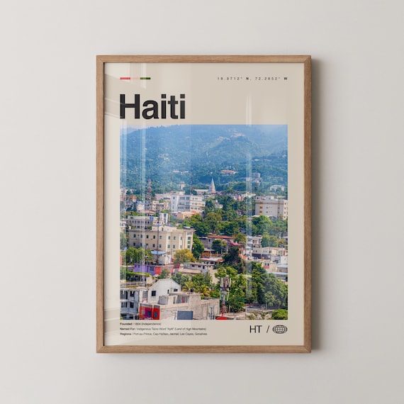 Haiti Aerial City Mountain View Caribbean Photo Travel Poster
