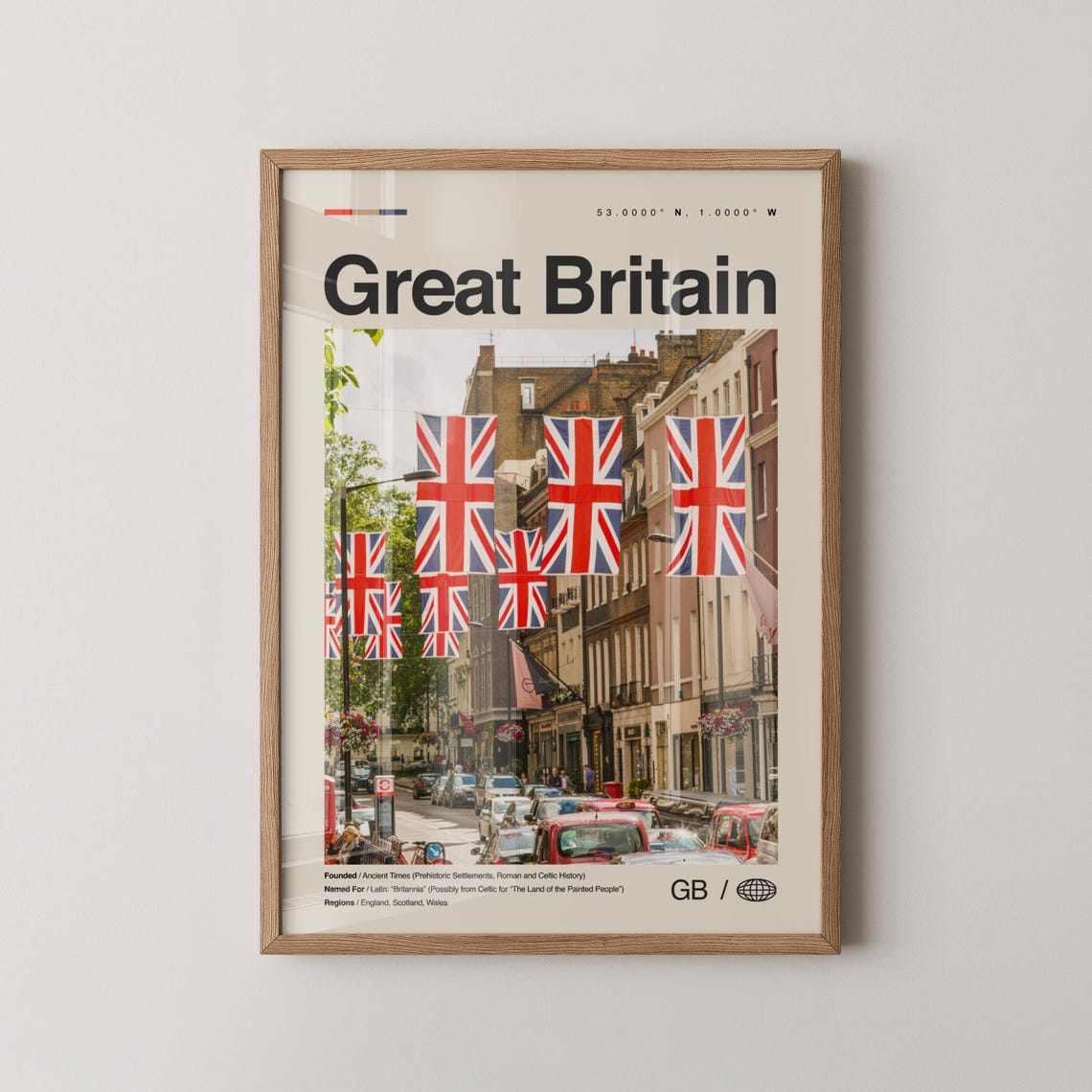 Great Britain Union Jack London Street Vintage Travel Scenic Poster