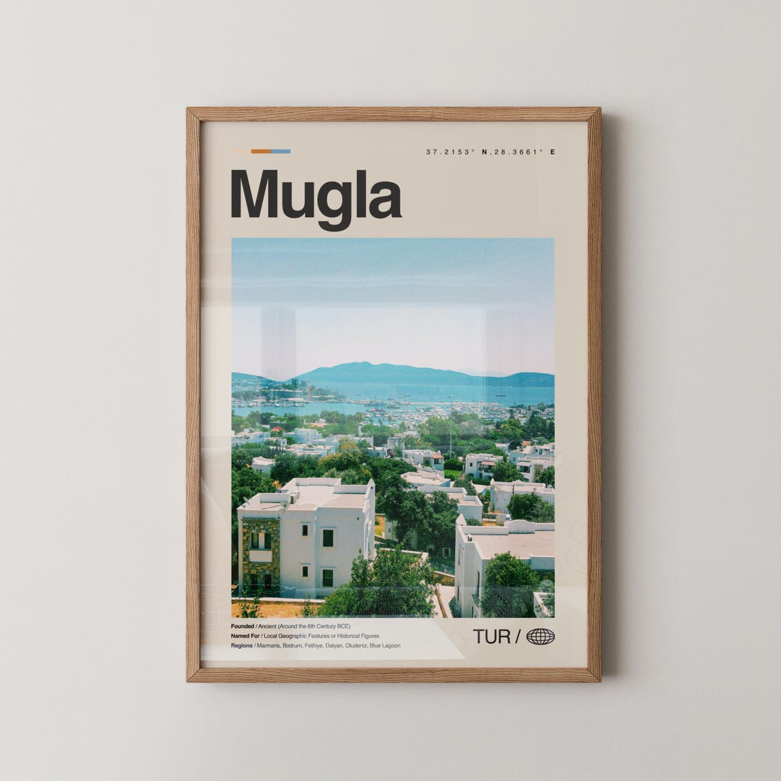 Mugla Turkey Aegean Coast Harbor Town Photo Coordinates Travel Poster