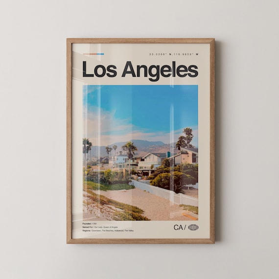 Los Angeles California Beachfront Houses Palm Trees City Poster