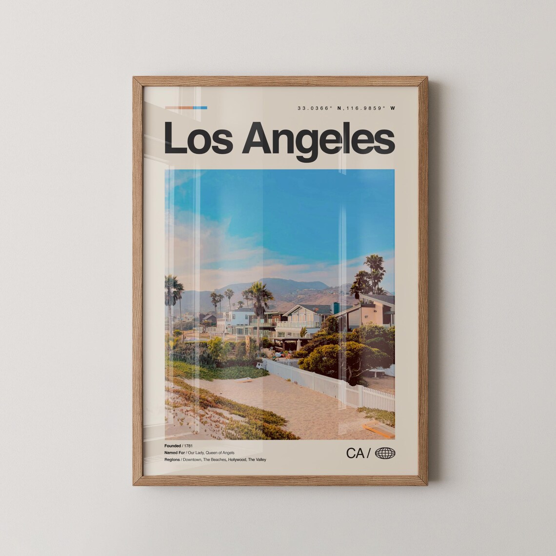 Los Angeles California Beachfront Houses Palm Trees City Poster