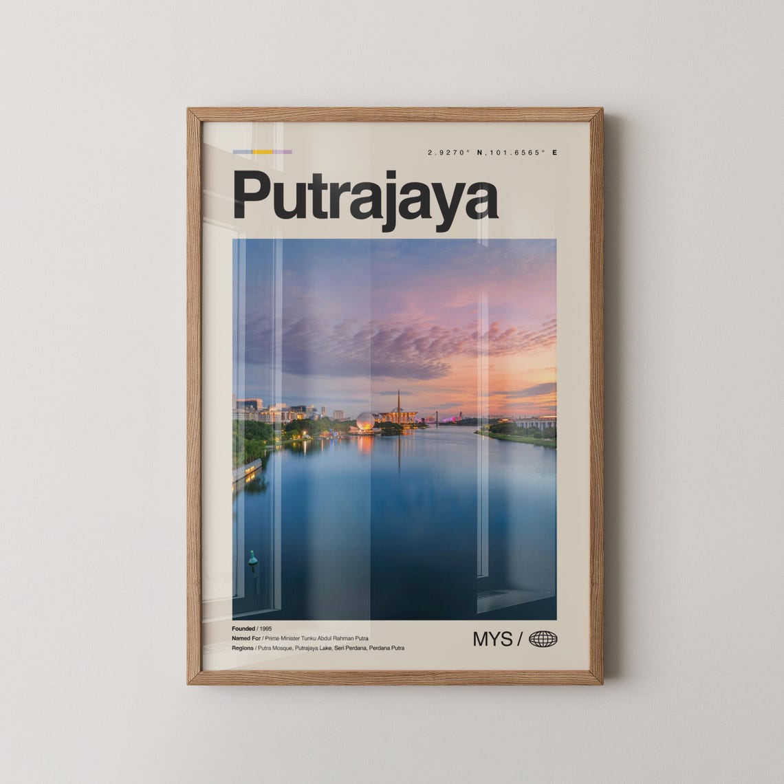 Putrajaya Malaysia Lake Sunset Reflection Travel Photo Poster