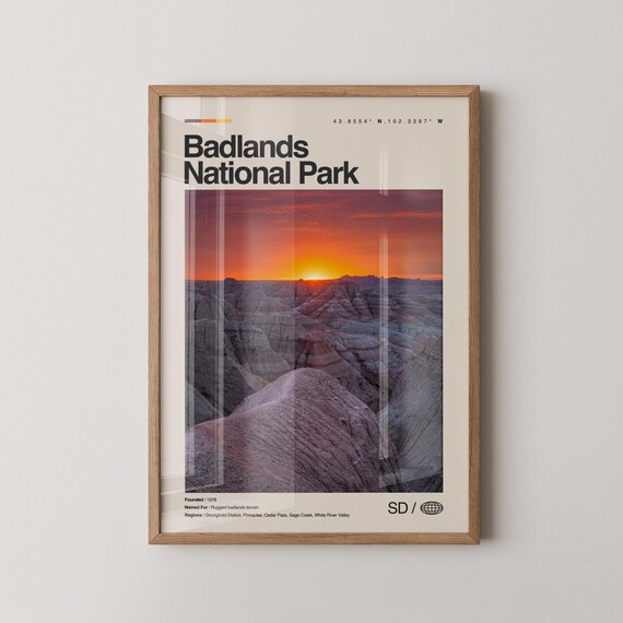 Badlands National Park Sunset Photo Coordinates South Dakota Poster