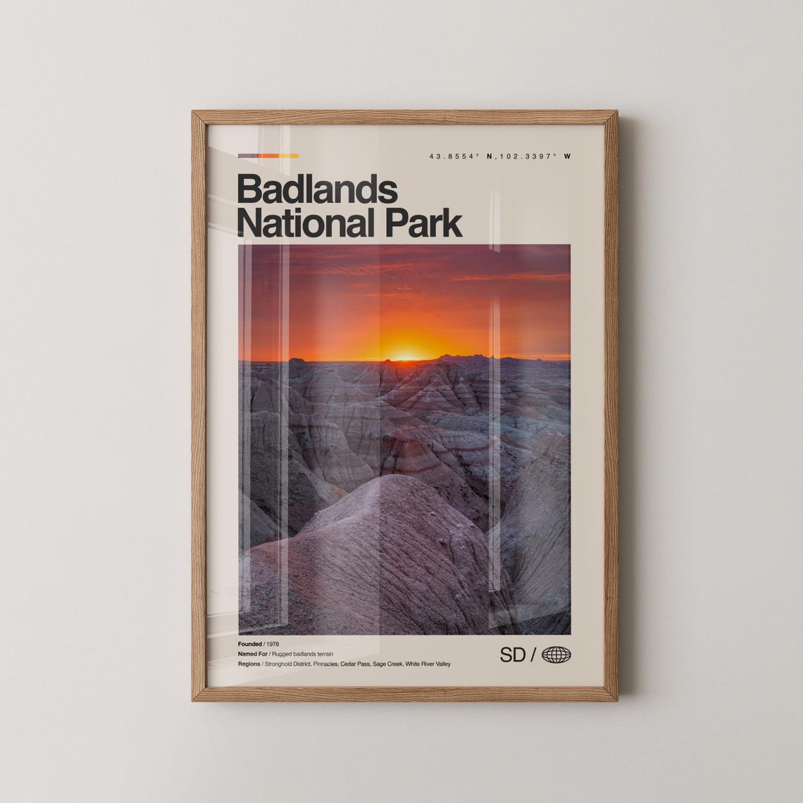 Badlands National Park Sunset Photo Coordinates South Dakota Poster