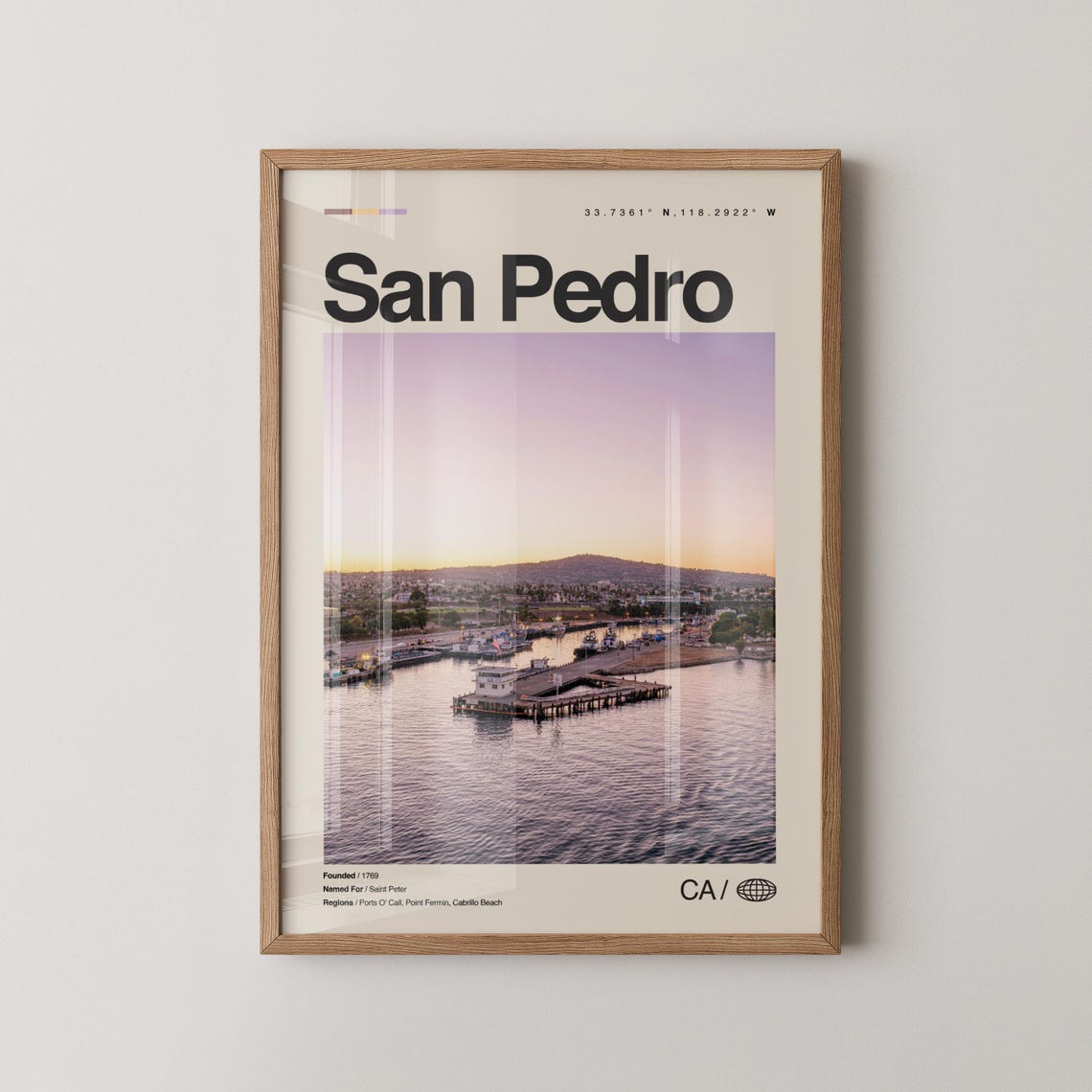 San Pedro California Harbor Sunset Docks Boats Travel Photo Poster