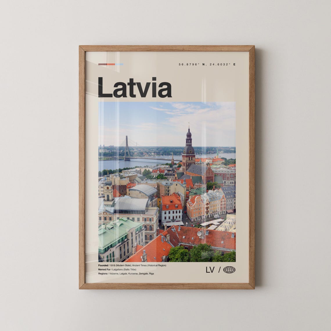 Latvia Riga Old Town City Photo Travel Map Coordinates Poster