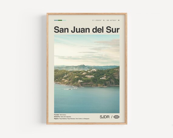 San Juan del Sur Nicaragua Harbor Coast Minimal Travel Poster