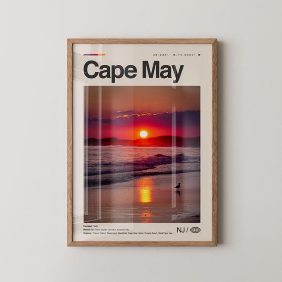 Cape May Print Wall Art Poster Photo Lighthouse Real Travel Minimalist Mid Century