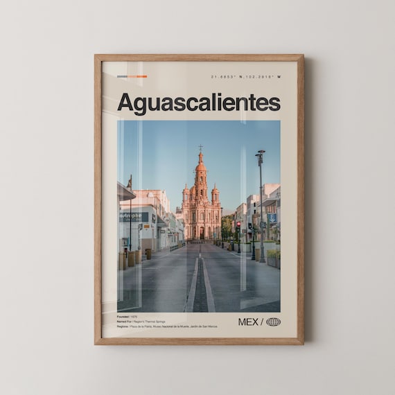 Aguascalientes Mexico Travel Poster Historic Cathedral City Street Photo