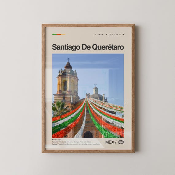 Santiago De Quertaro Print Mxico Wall Art Poster Photo Plaza