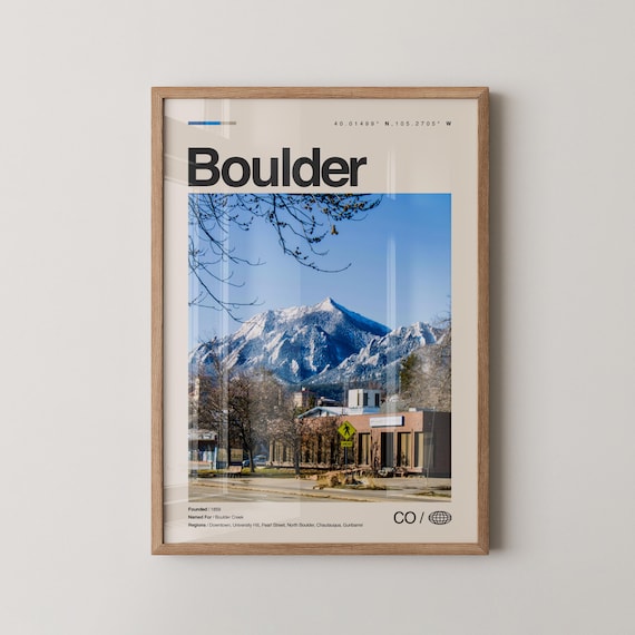 Boulder Colorado Flatirons Winter Mountain Street Photo Travel Poster