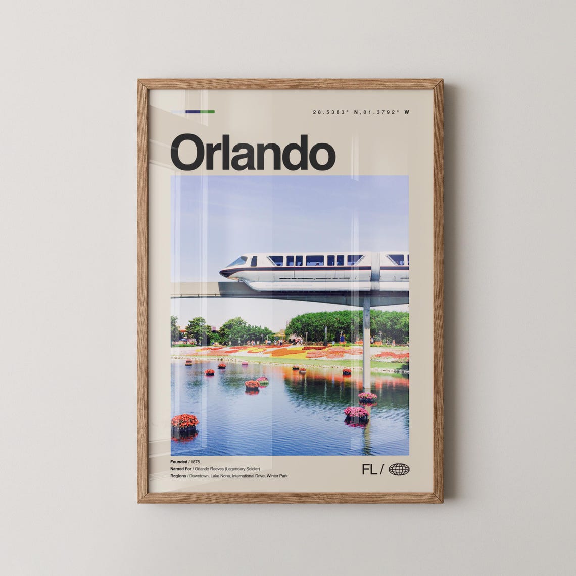 Orlando Florida Monorail Over Lake Photo City Coordinates Poster