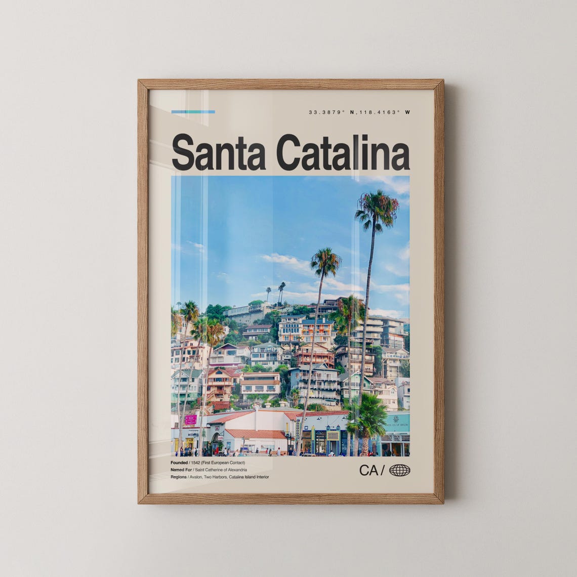 Santa Catalina Island Travel Poster Avalon Harbor Palm View Scene