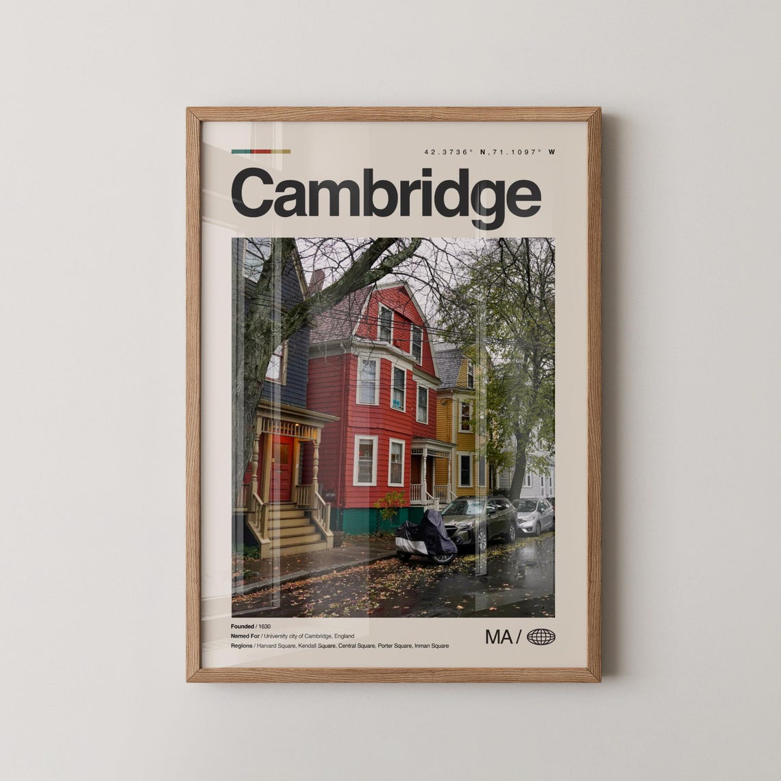 Cambridge Massachusetts Red Victorian Houses Photo Travel Poster