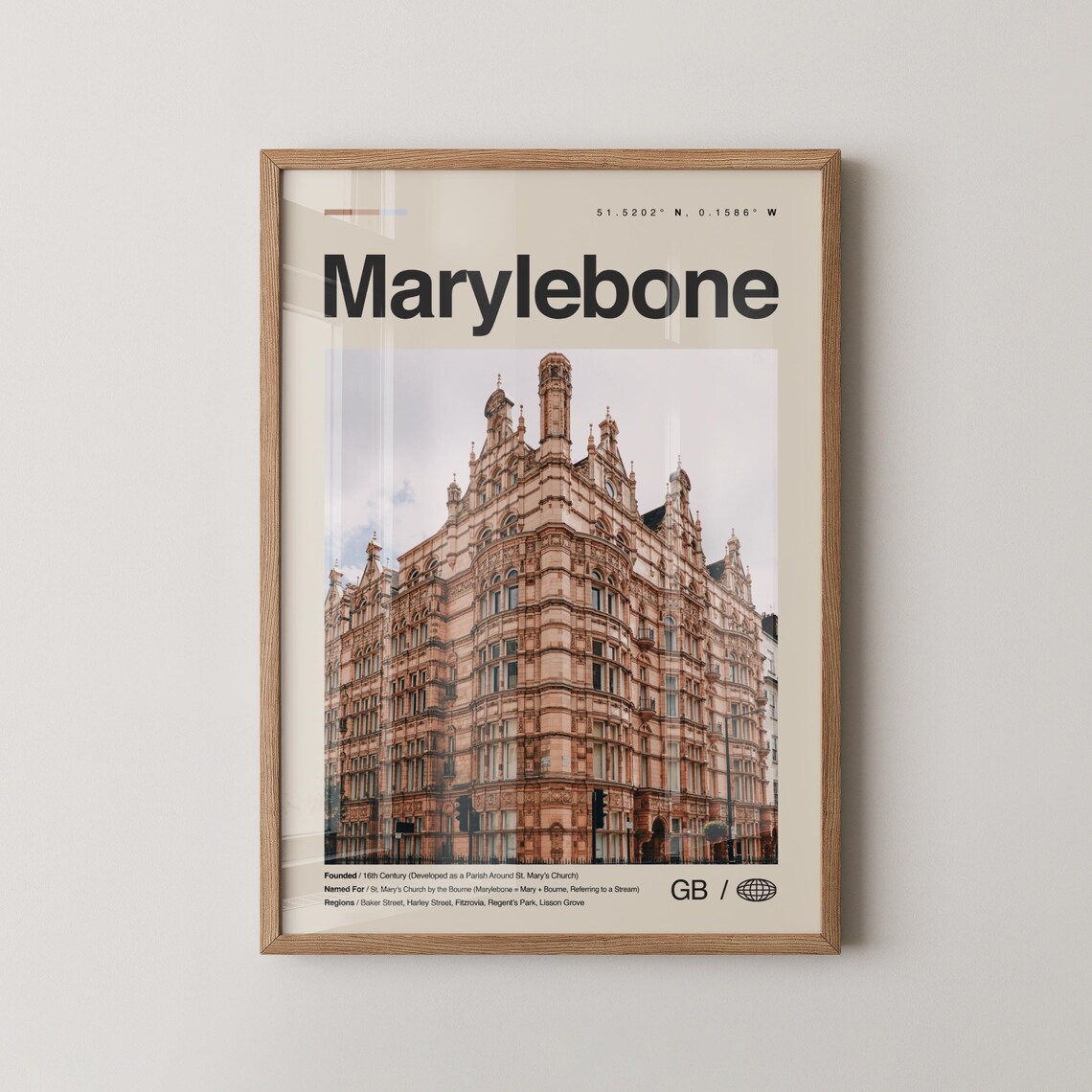 Marylebone London Historic Brick Building Travel Photo Poster