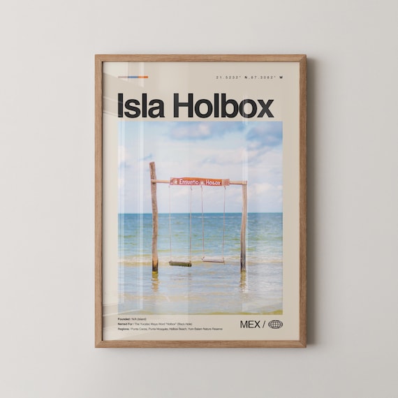 Isla Holbox Mexico Travel Poster Beach Swing Ocean Tropical Island Decor