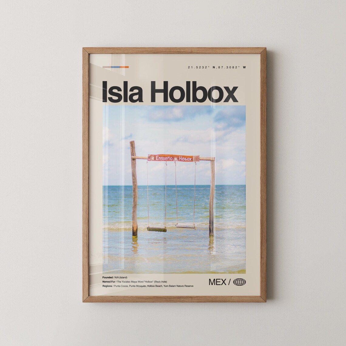 Isla Holbox Mexico Travel Poster Beach Swing Ocean Tropical Island Decor
