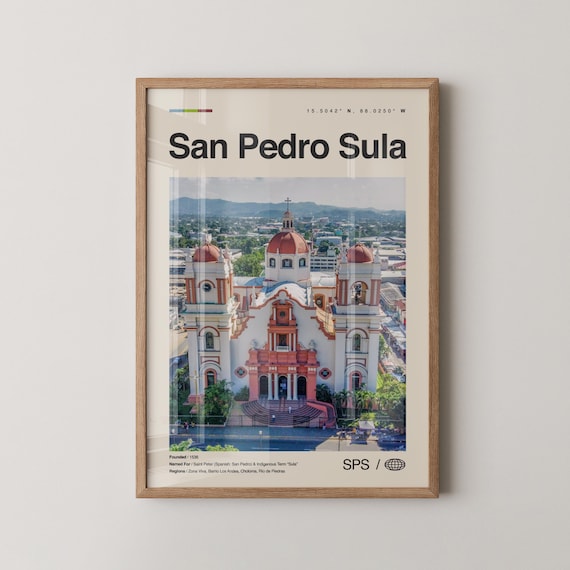 San Pedro Sula Honduras Cathedral Red Domes City Travel Poster
