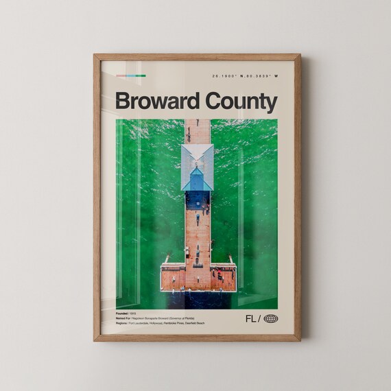 Broward County Florida Aerial Fishing Pier Emerald Water Poster
