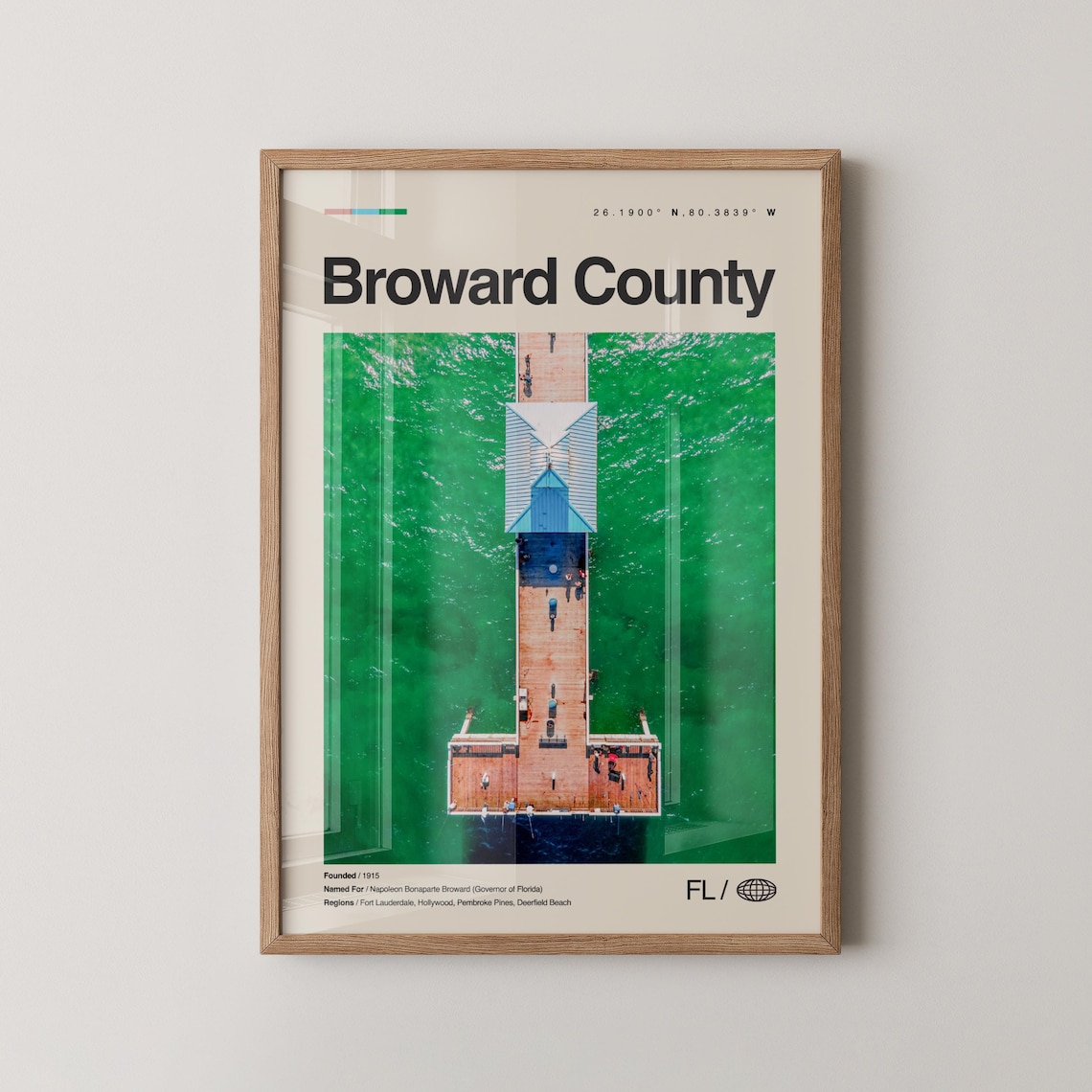 Broward County Florida Aerial Fishing Pier Emerald Water Poster