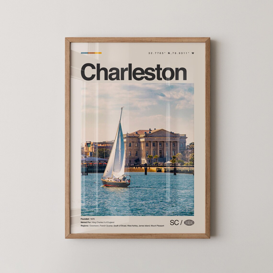 Charleston South Carolina Sailboat Harbor Minimal Photo City Poster